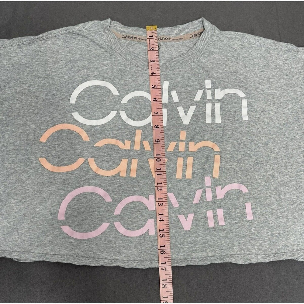 Calvin Klein Performance Sliced Logo Cropped Gray‎ Short Sleeve T-Shirt Womens M - Picture 10 of 10